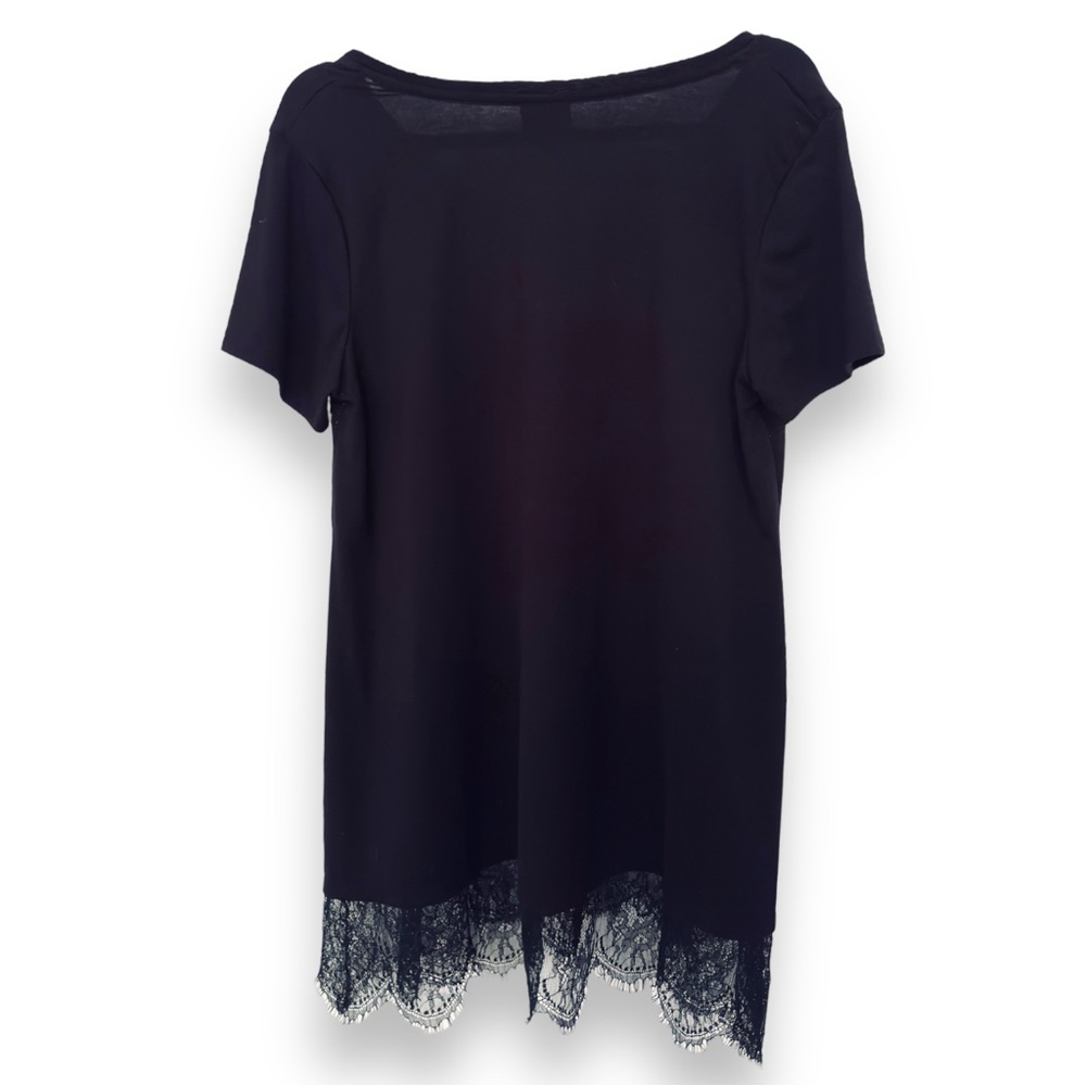 MOSSIMO Black Lace Hem Short Sleeve T-Shirt Tee Swing Tunic Top - Women’s Shirt - Picture 15 of 17